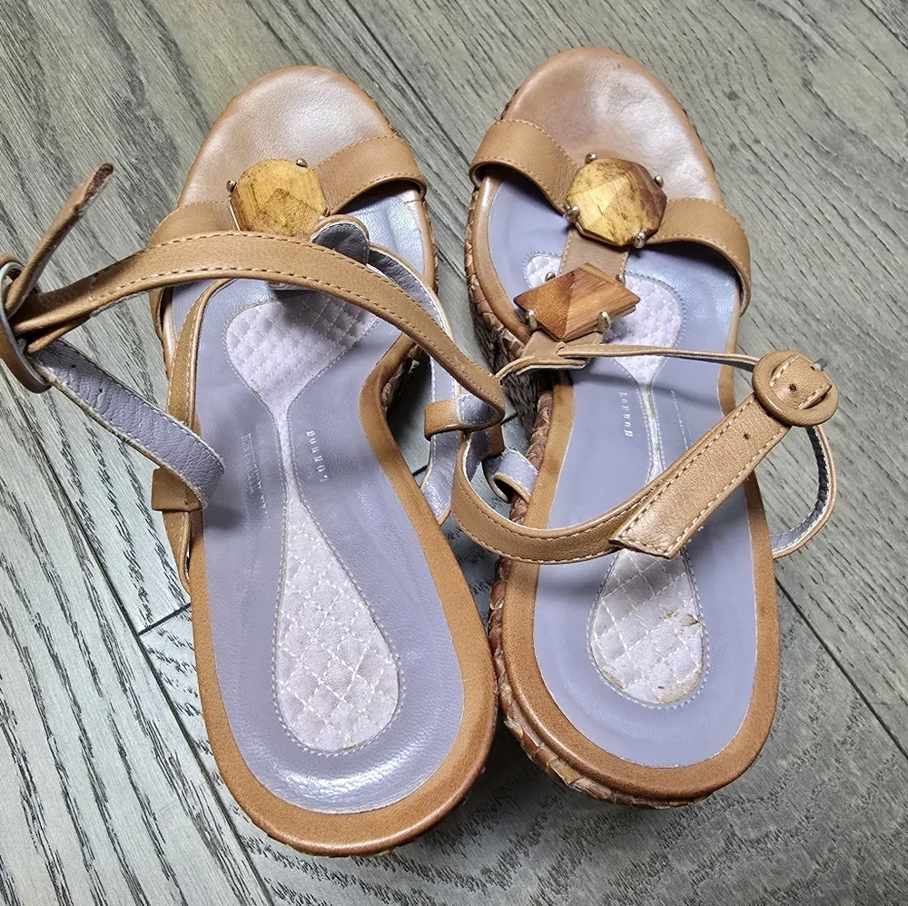 Anya Hindmarch Teak Woody Woven Leather Platform Wedge Sandal in Tan